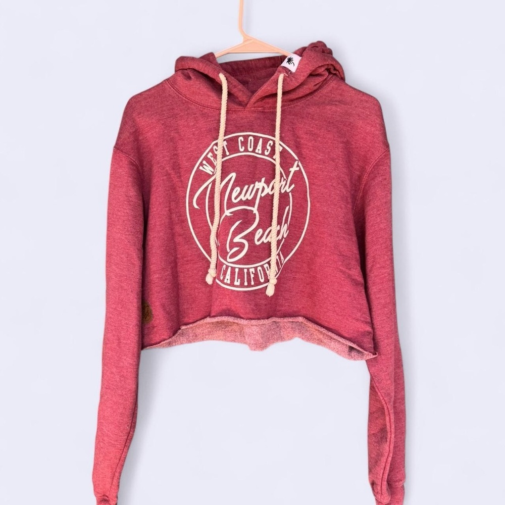 Pop Surf Newport Beach Cropped Hoodie West Coast Graphic Pink Size L